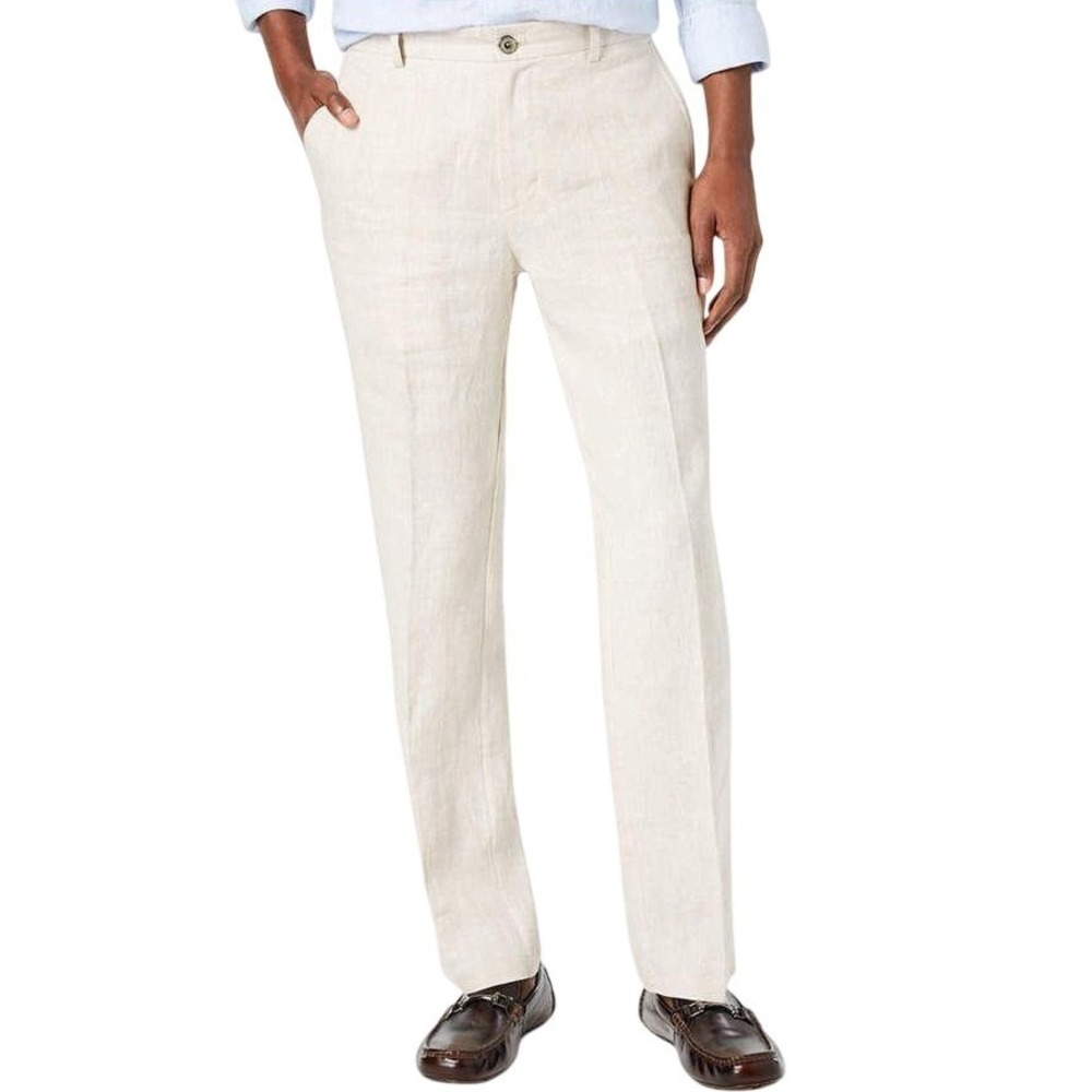 Tasso Elba Pants Mens 38x32 White 100% Linen Casual Beach Trousers